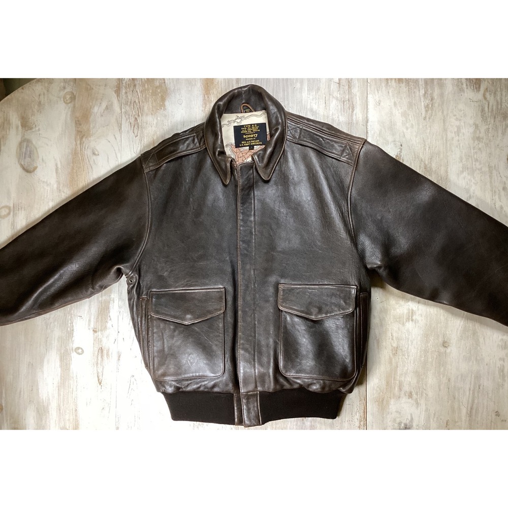Schott NYC Type A-2 Leather Flight Jacket Brown Bomber Escape Map Lining Large